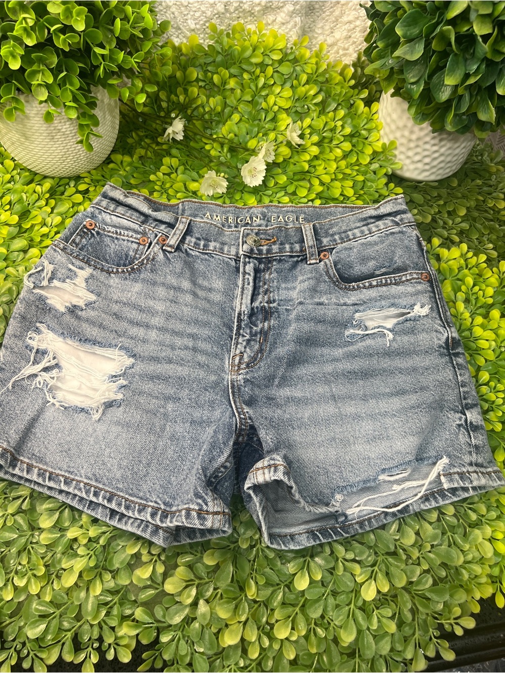 American Eagle Outfitters Distressed Light Blue Denim Shorts